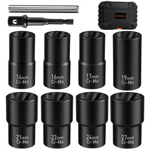 lot 4432 image: GIREORAN Wheel Lock Removal Kit, 10 Piece Lug Nut Remover, 12-Inch-Drive Impact Easy Out Bolt Extractor Socket Set for Removing Damaged, Frozen, Rusted, Rounded-Off Bolts, Nuts & Screws