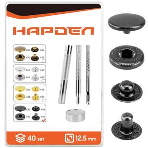lot 4433 image: HAPDEN Leather Snaps and Fasteners Kit��12.5mm 40 Sets Metal Snap Buttons with Setter Tools�� Sewing Snaps for Clothing��Fabric��Leather, Clothes, Jackets, Bags, DIY Crafting Black Snap