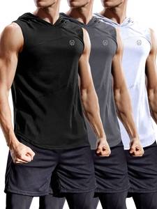 lot 4450 image: NELEUS 3 Pack Workout Athletic Gym Muscle Tank Top with Hoods,5036,Black,Grey,White,US L,EU XL