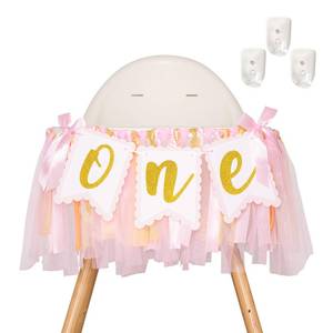 lot 4461 image: 1st Highchair Banner Birthday Girl - NO DIY First Birthday Highchair Banner Pink One Year Old Birthdays Party Decoration 1st Highchair Garland Decoration for Princess Fairy Baby Photo Prop Party Decor