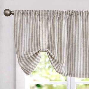 lot 4462 image: jinchan Tie Up Linen Textured Striped Bow Tie Curtain for Kitchen Bathroom Rod Pocket Pinstripe Valance Window Treatments Ticking Stripe Pull Cord Valance 1 Panel 18 Inch Taupe Grey on Linen