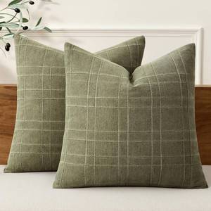 lot 4468 image: MIULEE Decorative Linen Check Euro Shams Throw Pillow Covers Neutral Farmhouse Vintage Spring Pillow Covers 24x24 Set of 2 Boho Modern Home Decor for Sofa Couch Bedroom Cushion Sage Green