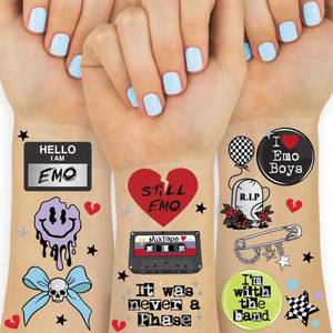 lot 4480 image: xo, Fetti Emo Temporary Tattoos - 54 Styles  Birthday Decorations, Grungy Accessory, Party Favors, Goth, Punk Rock, Dark Aesthetic, Sad Girl Accessories, Music Festival, Concert, Emo Night Supplies