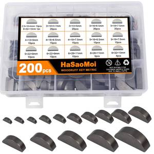lot 4487 image: HaSaoMoi 200pcs Metric Woodruff Key Assortment Kit - 15 Popular Sizes - Semicircle & Half Moon Keys
