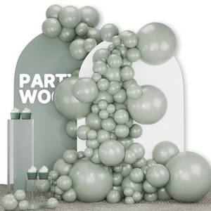 lot 4489 image: PartyWoo Dusty Green Balloons 140pcs Different Sizes Pack of 18 12 10 5 Inch Sage Olive Eucalyptus Green Boho Neutral Balloon Arch Kit for Jungle Woodland Theme Birthday Party Decorations Green-F59