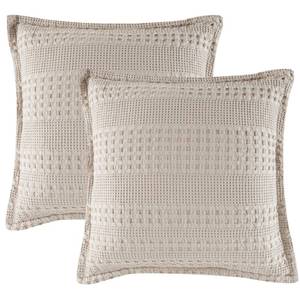 lot 5836 image: PHF 100% Cotton Ruffle Waffle Weave Euro Sham Covers, 2 Pack 26 x 26 Bed Pillow Covers for Elegant Home Decor, No Filling, Luxury Aesthetic Euro Pillow Cases for Bed, Oatmeal