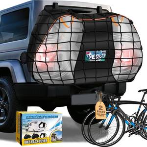 lot 5843 image: Cholila Cover Bike Cover for Transport on Rack - Bike Covers for 2 Bikes On Rear Bike Rack - Bike Rack Cover Visible Tail lights and License Plate Window - Heavy Duty 600D Waterproof Travel Bike Cover