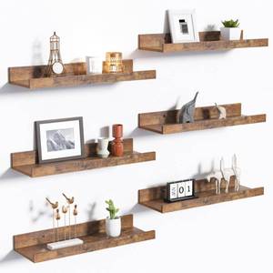 lot 5848 image: upsimples Floating Shelves for Wall, Wall Shelves for Decor Storage Set of 6, Wall Mounted Wood Shelf for Bedroom, Living Room, Bathroom, Kitchen, Picture Ledge Shelf, Brown