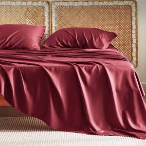 lot 5854 image: Bedsure Queen Sheet Set, Rayon Derived from Bamboo, Cooling Sheets, PureWoven, Breathable & Soft, Deep Pocket Up to 16 Inches, Hotel Luxury Silky Bedding for Hot Sleepers, Burgundy