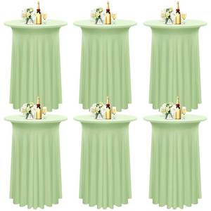 lot 5859 image: Pesonlook 6 Packs Round Cocktail Table Skirt 32x 43, Sage Green Cocktail Table Cloth with Skirt, Spandex Stretch Table Cover Fitted High Top Table for Party Banquet
