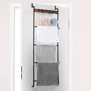 lot 5865 image: Over The Door Towel Rack Bathroom Behind Door Towel Holder with Hooks 5 Tier Over The Door Towel Bar Hanger Organizer for Bathroom Bedroom Bathroom Accessories, Metal (Black)
