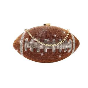 lot 5869 image: ARTLUXE Football Purse with Rhinestones Bling Glitter for Women Evening Football Shape Bag Purse Rugby Quirky Novelty Purses for Party, Brown