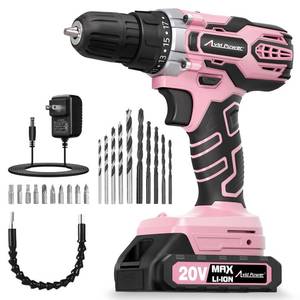lot 5870 image: AVID POWER 20V MAX Power Drill Kit, Cordless Drill Set with Battery and Charger, 2 Variable Speed, 38-Inch Keyless Chuck, 19 Position and 22pcs Bits - Pink