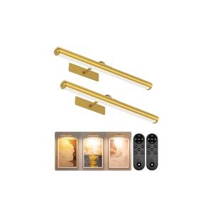 lot 5874 image: EZVALO Picture Lights for Wall, 16 Rechargeable 6000mAh Painting Lights with Remote, Wireless Dimmable 3 Color Temps Art Lights for Gallery, Living Room, Hallway (Gold, 2Pack)