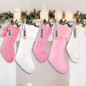 lot 5879 image: Teeanzo 5 Packs Christmas Knitted Hanging Stockings,Xmas Large Farmhouse Rustic Neutral Cable Knit Personal Stockings Decorations for Christmas Tree Fireplace Family Holiday Party Decor��18in 15in��