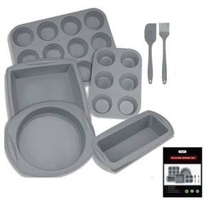 lot 5882 image: Hansanti 7in1 Silicone Bakeware Baking Set, Kitchen Bake Pans Molds Tray for Oven with BPA Free RoundSquare Cake Pan, Loaf Pan, Muffin Pan for Bread Pizza Cheesecake Cupcake Pie Desserts
