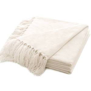 lot 5887 image: RECYCO Throw Blanket Soft Cozy Chenille Throw Blanket with Fringe Tassel for Couch Sofa Chair Bed Living Room (Ivory White, 60 x 80)