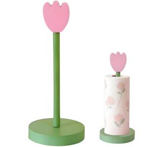 lot 6029 image: Paper Towel Holder Countertop, Cute Decorative Wooden Standing Paper Towel Roll Holder for Kitchen Bathroom, Bars & Dining Tables (Pink Flowers)