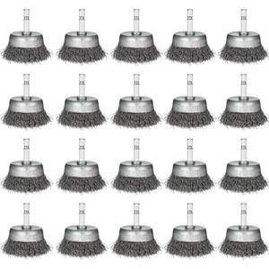 lot 6040 image: Bokon 20 Pcs Wire Cup Brush for Drill Abrasive 2 Wire Wheel Brush 14 Inch Hex Shank, 0.010 Inch Coarse Carbon Steel Attachment for Cleaning Rust Removal Stripping