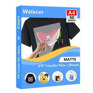 lot 6073 image: DTF Transfer Film A4 50 Sheets for Sublimation or DTF Inkjet Printer, Double-Sided Matte PET Heat Transfer Paper, Direct Printing on T-Shirt and All Color Fabrics