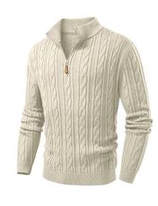 lot 6098 image: JMIERR Mens Sweater Cable Knit Casual Quarter Zip Chunky Winter Fashion Cream Knitted Pullover Sweaters, 3XL, Light Beige