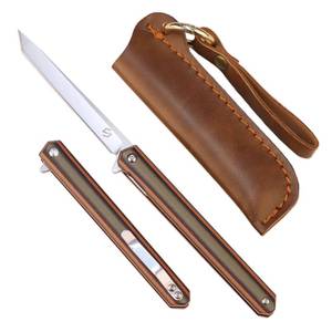 lot 6113 image: Samior G1035 Small Slim Folding Pocket Flipper Knife, 3.5 inch D2 Tanto Blade, Multicolor Green G10 Handle with Liner Lock Pocket Clip, Gentlemans EDC Knives 1.3oz