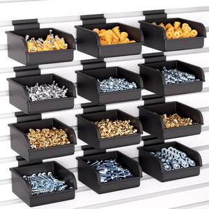 lot 9890 image: INCLY 12 Pack Slatwall Bins with Hooks, Plastic Slatwall Accessories Containers Bins for Slat Wall Panels Organizing Hardware, Garage, Craft Room, Kitchen, Tool Shed, Workbench