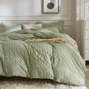 lot 9904 image: JELLYMONI Light Green Duvet Cover Queen Size, 3pcs Washed Microfiber Bedding Set, Soft Breathable Seersucker Duvet Cover Set with Zipper Closure and Corner Ties for All Seasons