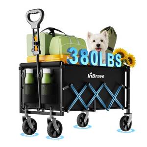 lot 9908 image: Collapsible Wagon Cart Foldable Beach Wagon with All-Terrain Wheels - 380 LBS Heavy Duty Grocery Cart for Shopping, Beach, Camping, Sports, Garden (Black)