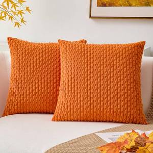 lot 9917 image: Kevin Textile Fall 2 Packs 26x26 Pillow Covers Euro Pillow Covers with Stripe Pattern Big Throw Pillow Covers for Couch Bedroom Orange 66x66 cm