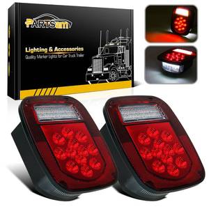 lot 9918 image: Partsam 2x RedWhite 39 LED Stop Turn Tail Stud Lights Replacement for Jeep CJ YJ JK Truck Trailer Boat RV, Hardwired