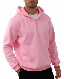 lot 9920 image: JIHUILAI Pink Mens Quarter Zip Pullover Hoodies Long Sleeve Drop Shoulder Hoodie Casual Fashion Sweatshirt Solid Color Hooded 2XL