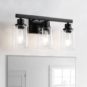 lot 9921 image: DIKAIDA 3-Light Bathroom Light Fixtures, Black Bathroom Vanity Light with Clear Glass Shade, Modern Bathroom Wall Lights Over Mirror, Farmhouse Wall Sconces Lighting for Bedroom LivingRoom