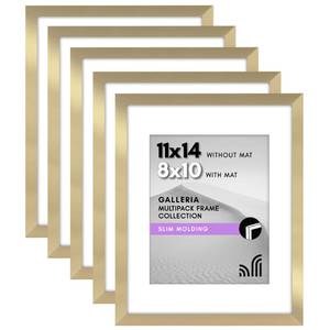 lot 9924 image: Americanflat 11x14 Picture Frame with Polished Plexiglass - Set of 5 - Use as 8x10 Frame with Mat or Display 11x14 Photo Without Mat - Galleria Collection - Picture Frames for Wall Display - Gold