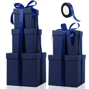 lot 9925 image: Cholemy 5 Pcs Square Nesting Boxes Decorative Gift Boxes with Lid and Ribbon Assorted Sizes Wrap for St. Patricks Day, Carnival, Anniversary, Birthday, Bridal Shower Party Gifts(Navy Blue)