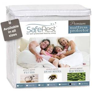 lot 9933 image: SafeRest Waterproof King Size Mattress Protector - Fitted with Stretchable Pockets - Machine Washable Cotton Blend Mattress Cover for Bed