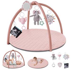 lot 9939 image: Blissful Diary Baby Play Gym Mat, Tummy Time Activity Mat with 6 Detachable Toys for Skill Development, Baby Essentials Gift, Soft Pink