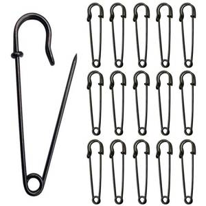 lot 10225 image: 40 Pack Black Large Safety Pins, 2 Heavy Duty Blanket Pins for All Kinds of Handicrafts, Clothing, Blankets and Other Materials as Well as DIY Craftsmanship, Safe and Durable