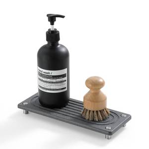 lot 10229 image: Razborci Water Absorbing Stone Sink Caddy Kitchen Sink Organizer Tray, Diatomite Bathroom Counter Tray, Faucet Drying Mat Coaster Soap Dish Rack Riser Dispenser Sponge Holder, Charcoal 10 x 4