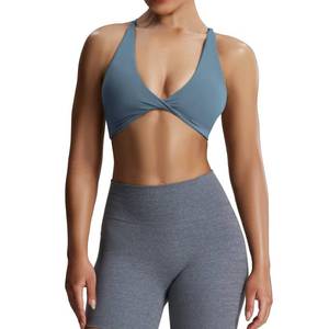 lot 10240 image: Aoxjox Womens Workout Sports Bras Fitness Metamorph Sienna Twist Bra Yoga Crop Tank (Steel Blue, Medium)