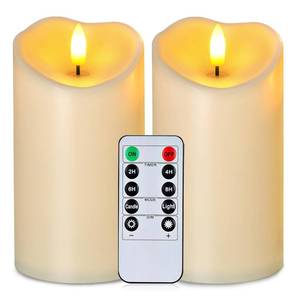lot 10267 image: Homemory 6��x3�� Outdoor Waterproof Flameless Candles, LED Candles, Battery Operated Candles with Remote and Timers, Electric Fake Plastic Pillar Candles,Dark Ivory, Set of 2