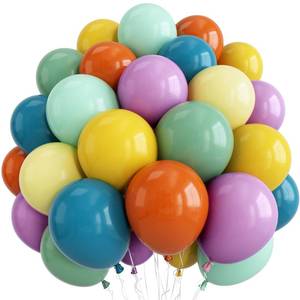 lot 10273 image: Muted Rainbow Balloons Assorted Colors, 12Inch Dusty Pastel Orange Yellow Green Blue Purple Colorful Retro Latex Balloon for Kid Boho Birthday Baby Shower Here Comes the Son Party Decorations