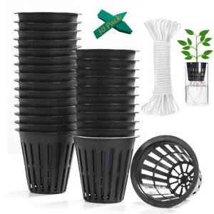 lot 10275 image: ORIMERC 2 inch Net Cups Pots 30 Pack with 30 feet Self Watering Wick & 30 Plant Labels for Hydroponics Aquaponics Planter Indoor Outdoor Growing Baskets Slotted Mesh UV Resistant & BPA Free