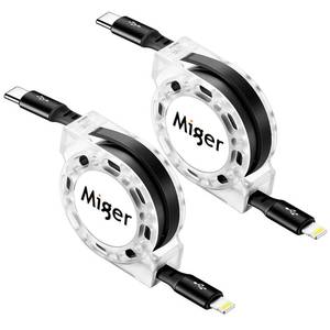 lot 10288 image: Miger USB C to Lightning Cable 2Pack 4FT Retractable iPhone Charger Fast Charging Type C to Lightning Cable Charger Cord MFi Certified for iPhone 14 13 12 11 Pro Max Mini XS XR X 8 7 6s 6 Plus 6 SE