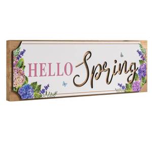 lot 10309 image: pechpell Layering Hello Spring Sign, Wooden Spring Wall Art Table Top Shelf Desk Mantel Home Decorations Indoor, March Seasonal Wood Bathroom Kitchen Living Room Office House Farmhouse Decor