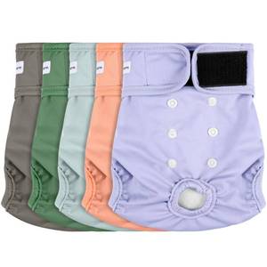 lot 10327 image: Barklincharm 5 Pack Reusable Diapers for Doggie, Highly Absorbent Dog Diapers Female for Pet with Incontinence or Frequent Urination, Small Dog Diapers Female, Pink & Purple