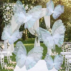lot 10328 image: Geelin 6 Pcs Large White Pearl Butterfly Decorations Mariposas Grandes para Decoracion Big Butterfly Party Decor 20 Inch 12 Inch 3D Silk Butterflies for Baby Shower Birthday Party Wedding Decor