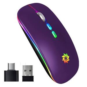 lot 10344 image: KBCASE Wireless Mouse, LED Wireless Mouse for Laptop, Slim Silent Mouse 2.4G Rechargeable Wireless Computer Mouse for Laptop, MacBook, iPad, Chromebook, with USB & Type-c Receiver