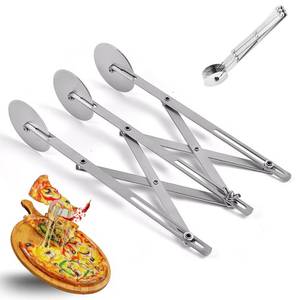 lot 11667 image: 3-Wheel Pastry Cutter, Stainless Steel Pizza Cutter, Expandable Multi-Round Baking Roller, Cookie Dough Divider, Perfect for Pastries, Cookies, and Pizza