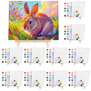 lot 11668 image: 10 Set Canvas Painting Kit, 8 x 10In Canvas Boards with Easels, 12 Color Acrylic Paints, Brushes, Palettes, Art Supplies for Beginners �� Paint and Sip Kit for Adults, Couples Painting Kit Date Night